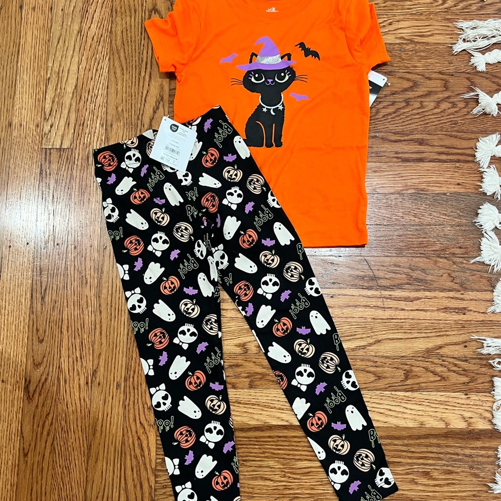 Kids Halloween Cat Costume Set - Orange and Black
